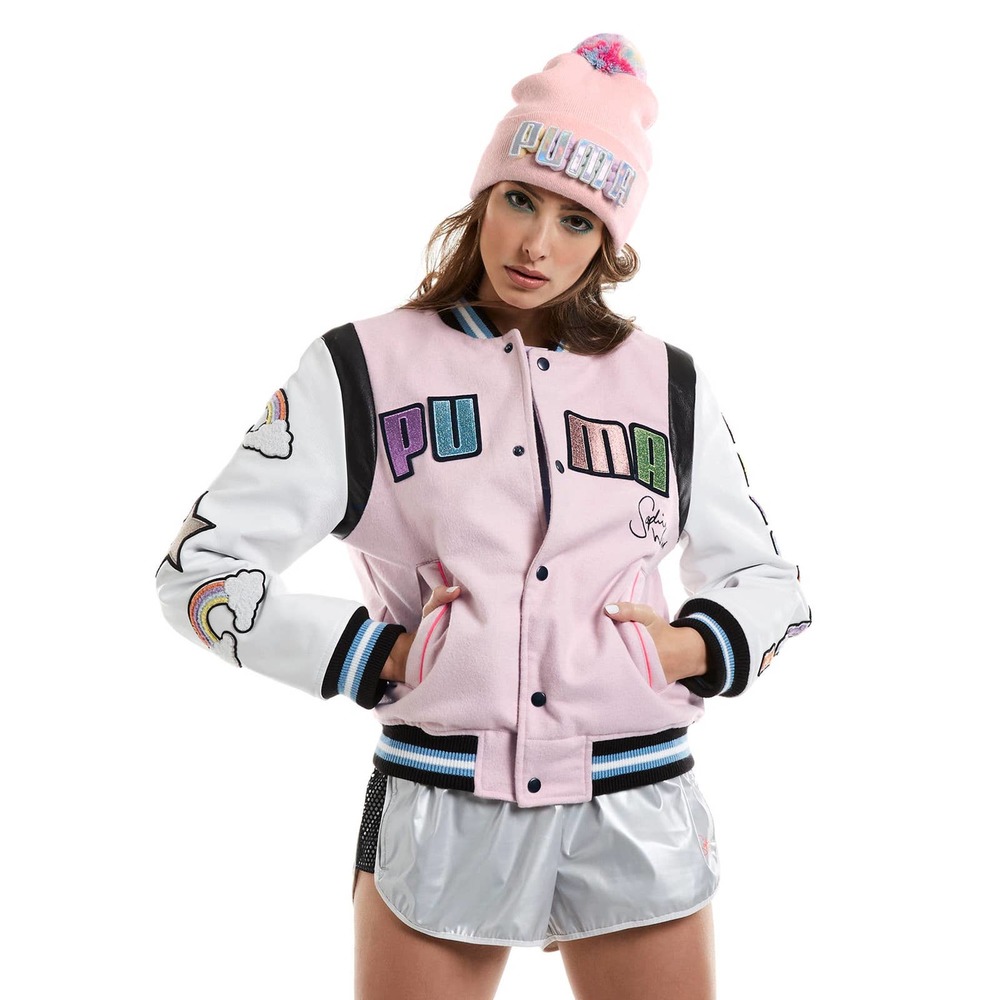 Puma Pink White Patchwork Bomber Jacket